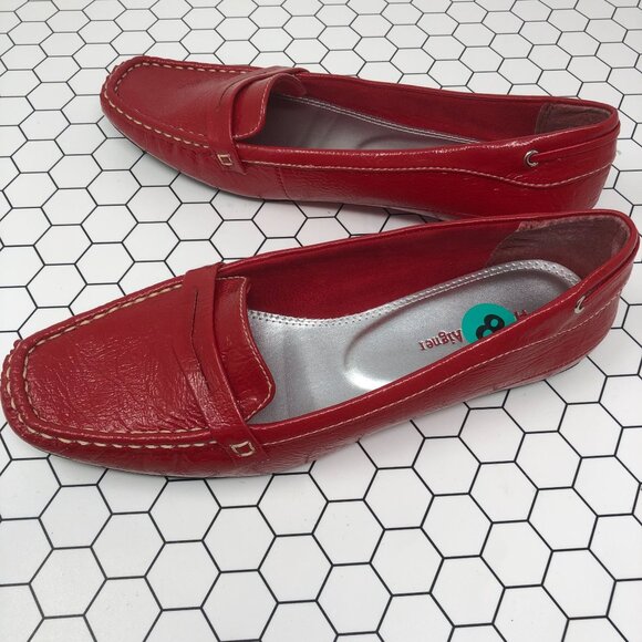 Etienne Aigner Flats Womens Size 8 Red Faux Leather Loafers Taxi Contrast Stitch - Picture 1 of 8